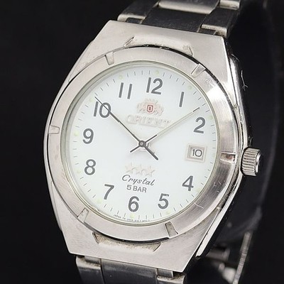 Orient Crystal White Dial Quartz Mens Wristwatch Japan NSK KTU Well Made