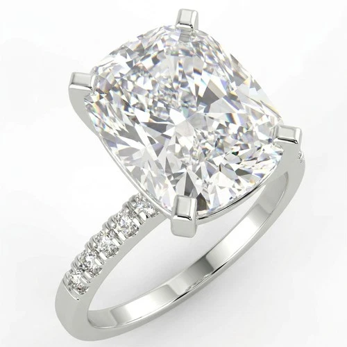 4.13 Ct Cushion Cut VS1/H Solitaire Pave Diamond Engagement Ring 14K White Gold