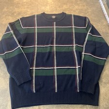 Dockers Sweater Men's L Navy Tartan Plaid Pullover Cotton Crew Neck