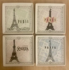 Rosanna "J'ADORE PARIS" Dessert Plate Set Of 4 Eiffel Tower Images 6 1/4" Square