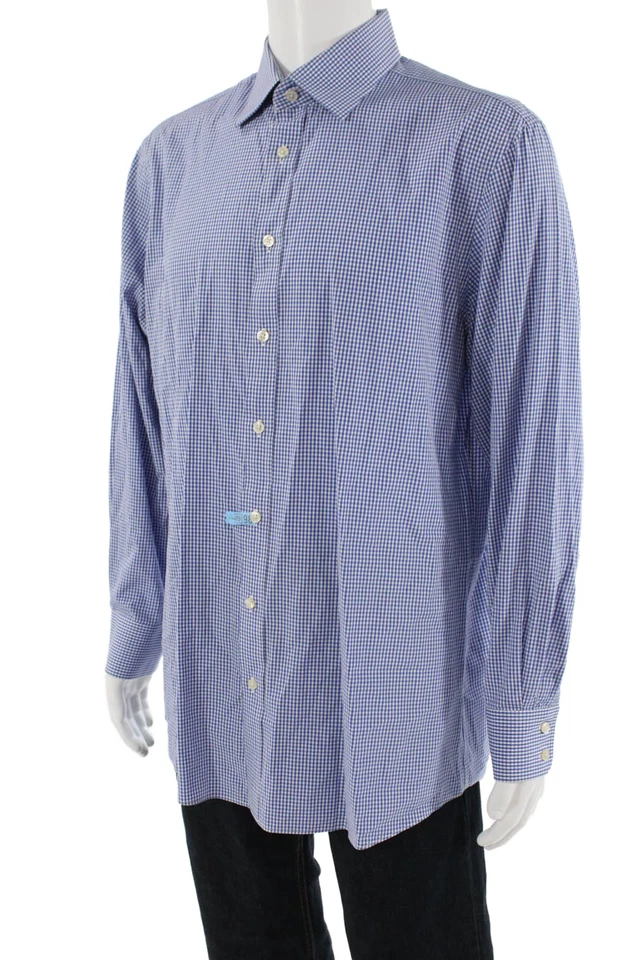 Camisa azul con cuello abotonado estampado de guinga Charles Tyrwhitt para mujer talla 17 Foto 3 de 4