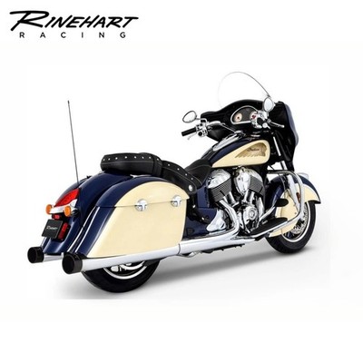 Rinehart Racing 4in Slip-On Mufflers Chrome/Blk Tips  For 14 26 Indian Touring