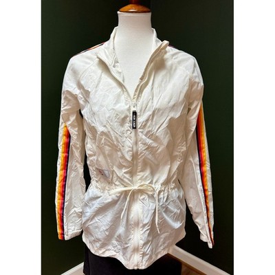 ALDI Windbreaker Jacket Rainbow Stripe Drawstring Waist Women's Size S