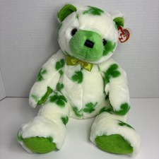Ty Beanie Buddy "Clover" the white & Green Bear 14" Hang tag St. Patrick's Day