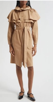 Mille Renata Trench taupe cotton midi length coat size S dramatic ruffle collar