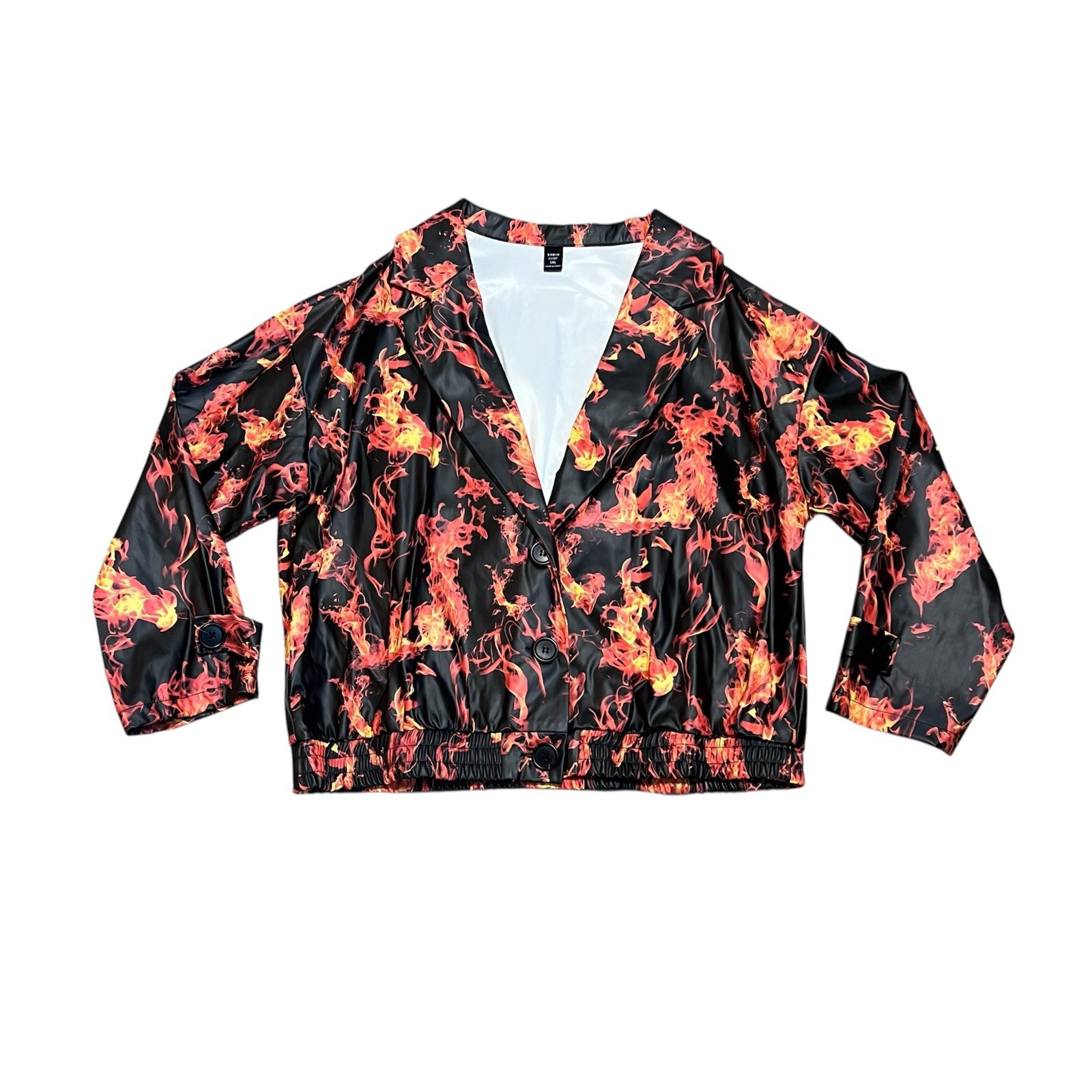 Fire Pattern Women’s Blazer Jacket, Pleather, Siz… - image 1