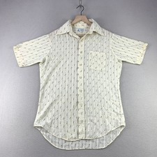 Vintage 60s Kmart Disco Shirt Mens 15.5 M-L Cream Geometric Short Sleeve
