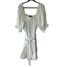 Eloquii 22/24 plus Size White Dress - Polka Dot Ruffle Mini with Belt - New