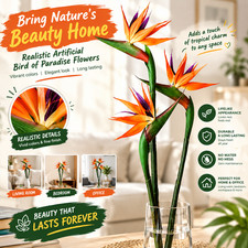 3Pcs Artificial Bird of Paradise Flowers 24.5in Long Stem Faux Tropical Flowers