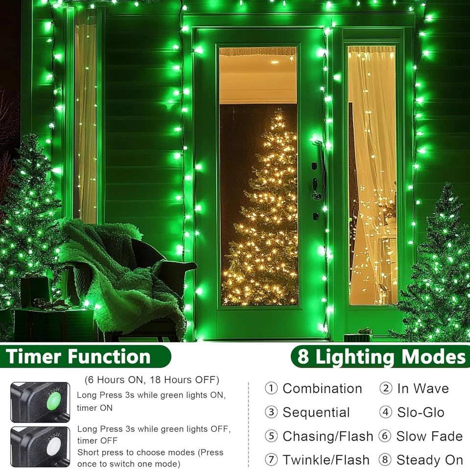 100FT 300 LED String Lights with 8 Modes Timer Connectable Waterproof Plug-In Fa - Image 4 of 4