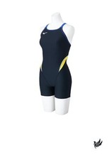 Mizuno Exersuit Women's Medium Half One-Piece Swimsuit Black/Yellow Size M