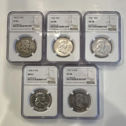 Franklin Half Dollar 1953-1958 NGC Silver Lot Denver/Phila VF-AU