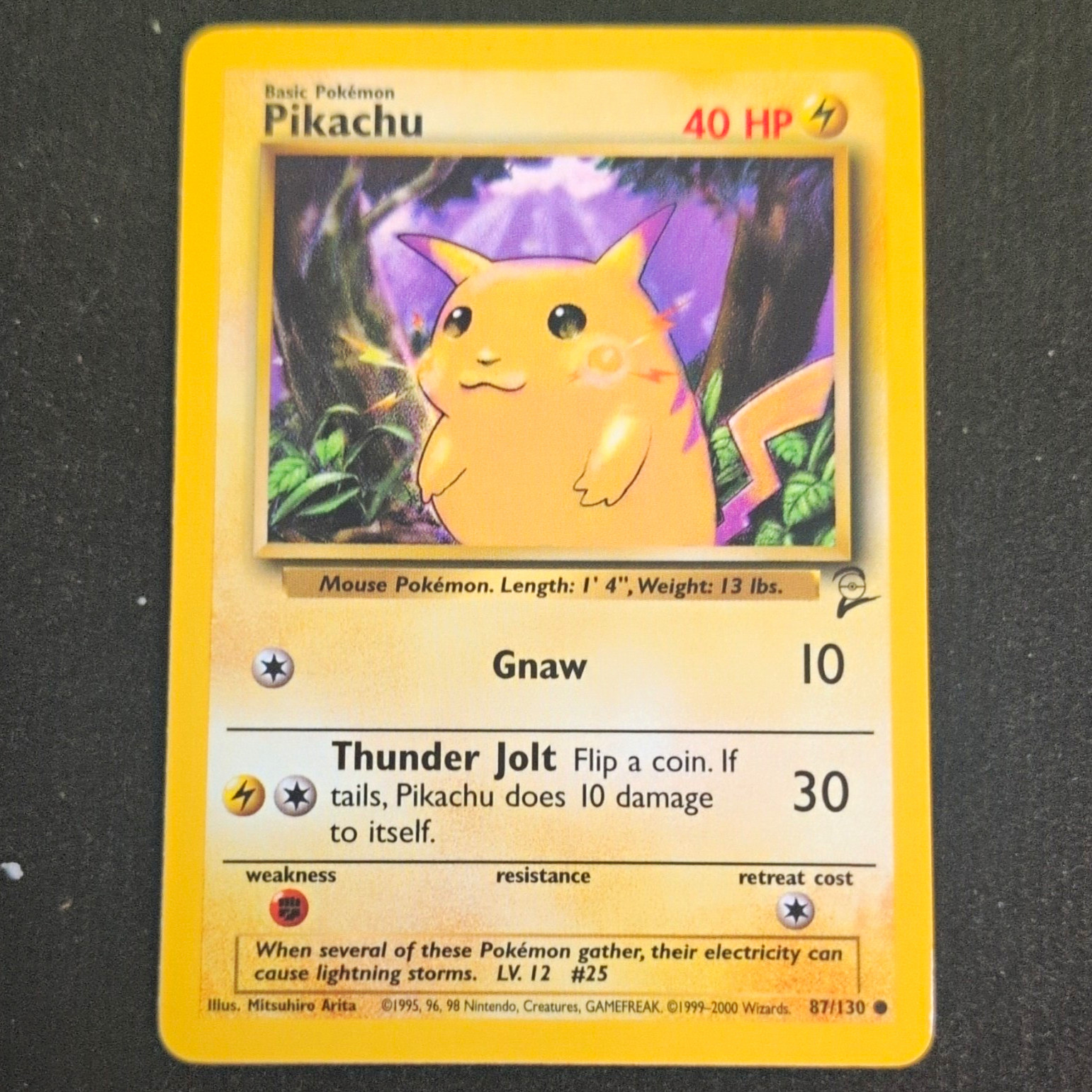 Wizards Pikachu 87/130 Base Set 2 Regular Common 40 HP English 2000 Gnaw