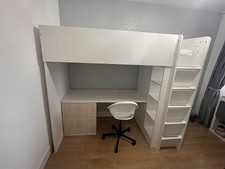 IKEA Smastad White Cabin Bed with Built-In Desk, Drawers, Wardrobe, and Shelves