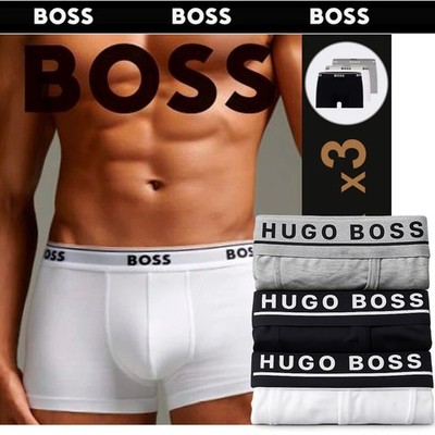 Herren Hugo Boss 3er Pack Boxershorts Unterwäsche Baumwolle Classic Fit Einfarbig Schwarz/Grau/Weiß