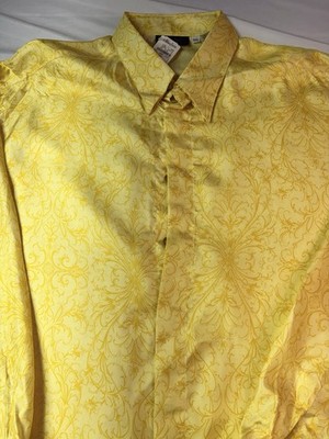 Versace Classic V2 Yellow Baroque Silk Dress Shirt XXL Made in Italy