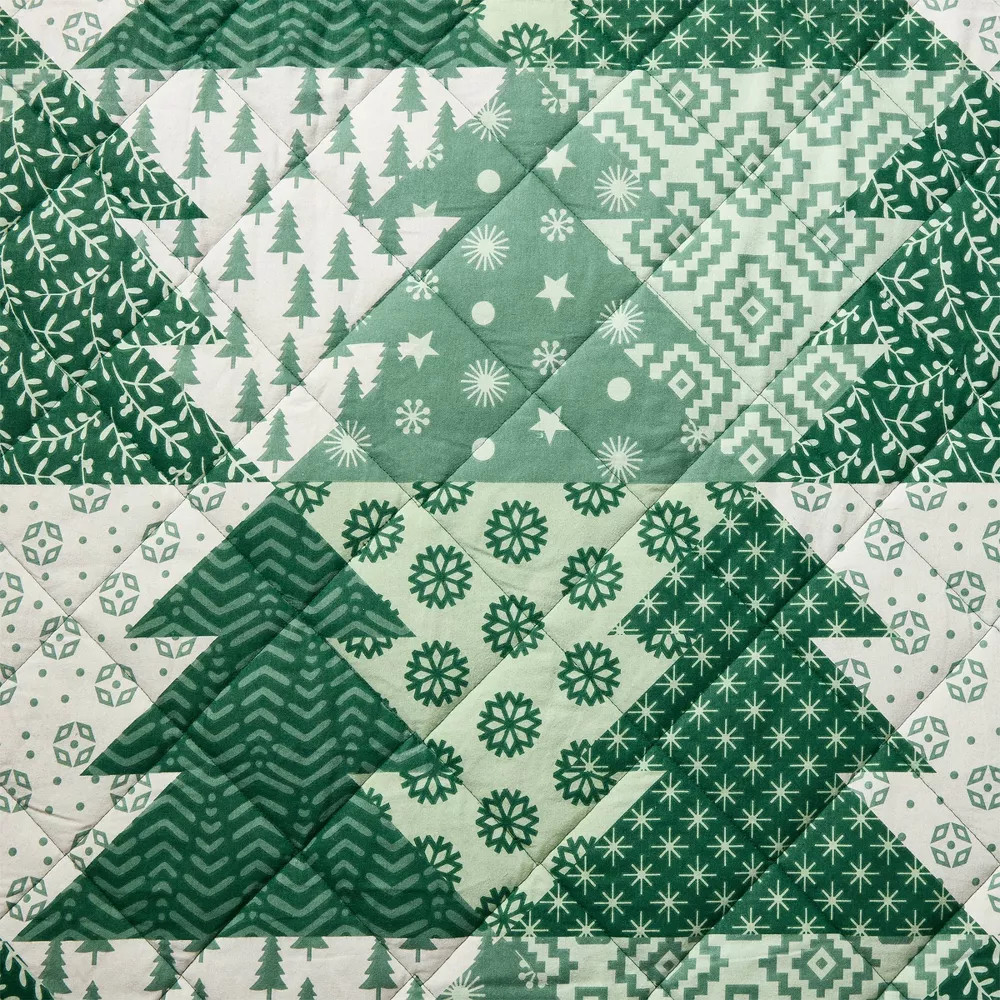 Hallmark King Flannel Tree Print Quilts Green