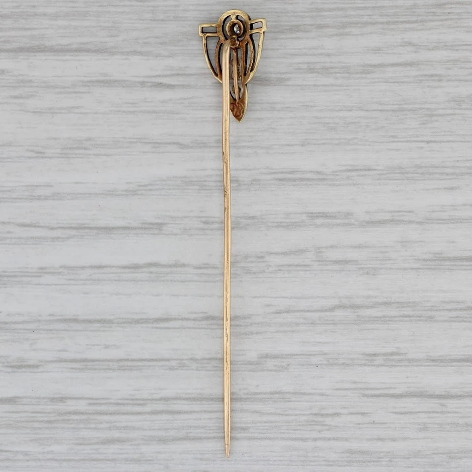 Antiguo pasador de perlas semilla de diamante de oro amarillo de 14 k Foto 3 de 4