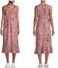 Madewell Lace-Up Ruffle-Hem Midi Dress Womens 2 Pink Bali Blooms  Petal Block