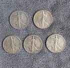 Lot of 5 circulated Walking Liberty Halves - 1940s, 1941, 1943, 1944, 1945