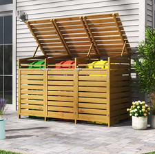 Outdoor Trash Bin Storage Shed Wooden Outdoor Garden Trash Bin Storage Cabinet