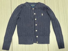 Ralph Lauren Cable Knit Button Up Cardigan Navy Blue Sweater Youth Size 6 Girls