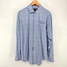 Kirkland Signature Performance Sport Shirt Mens L Blue Plaid Stretch Button Up