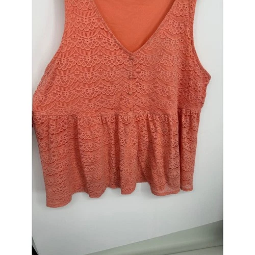 Torrid Coral Orange Lace Peplum Top Size 4 Sleeveless V-Neck Babydoll Boho image 4