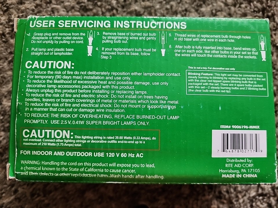 YULE RITE 100 Blue Mini Indoor Outdoor Christmas Tree Lights 25.5ft Old