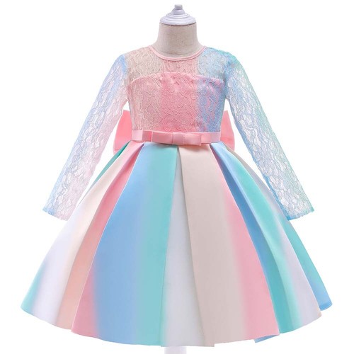 Kid Girls Flower Dress Bow Rainbow Bridesmaid Wedding Party Formal Gown Dresses - Picture 17 of 18