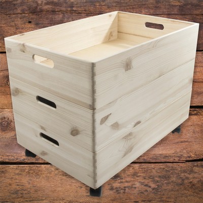 3-stufige extra große flache Stapelkiste Holz Aufbewahrungsbox Behälter mit Rädern