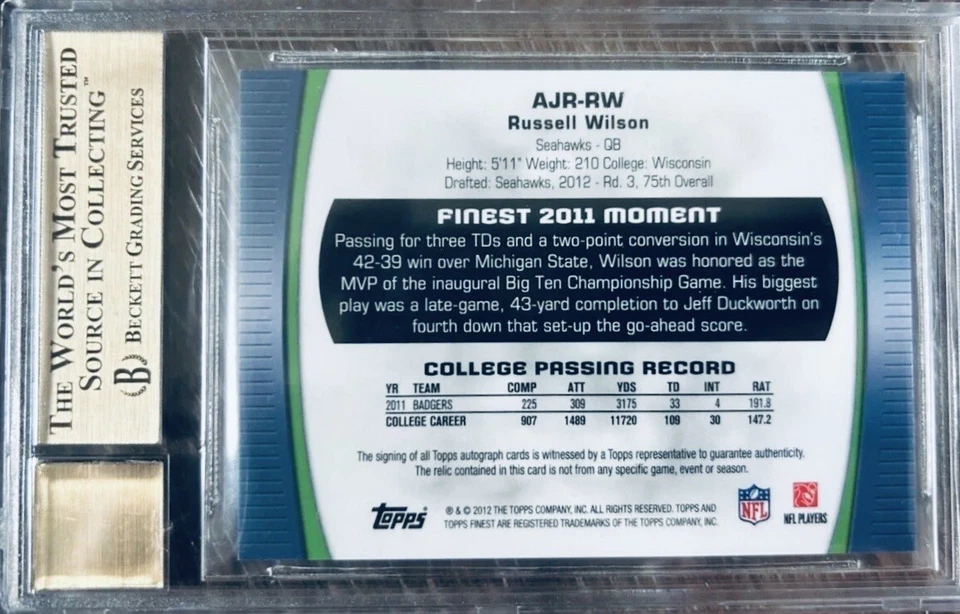 Pop 3! Russell Wilson Topps Gold Refractor Prizm BGS 9.5 2012, impecable 10 automático Foto 4 de 4