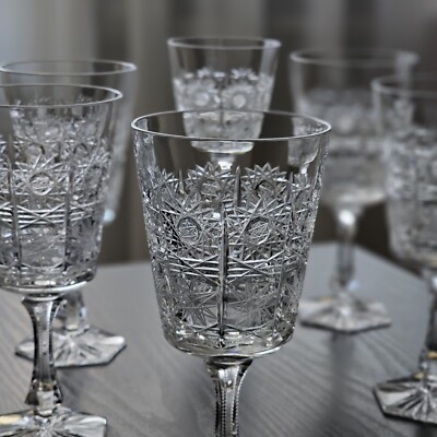 Bohemian Czech 7.25 oz Crystal Wine Glass 220 ml Hand Cut Queen