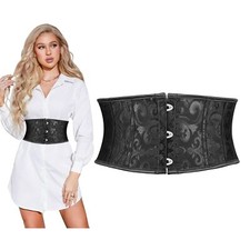 Jacquard Corset Belt for Women Underbust Boned Lace Up Bustier Waspie Belt Re...