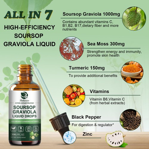 Soursop Graviola Liquid Drops Sea Moss+Vitamin Promve Immune System HeartSupport - Picture 6 of 11
