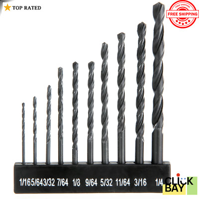 10pcs 1/16''-1/4''HSS M2 Twist Drill Bit Set Black Oxide Drill Bits Set.