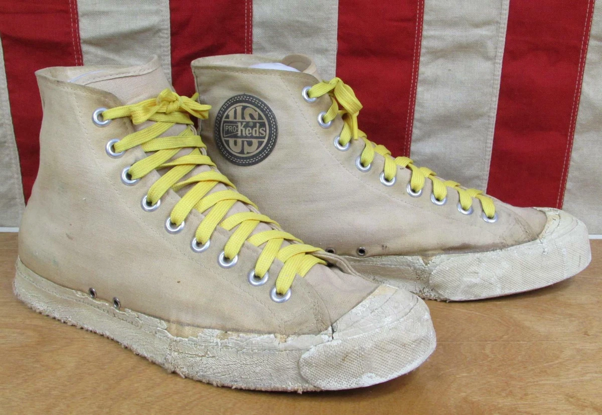 Vintage 1940s US Pro Keds Canvas High-Top Basketball Sneakers Shoes |