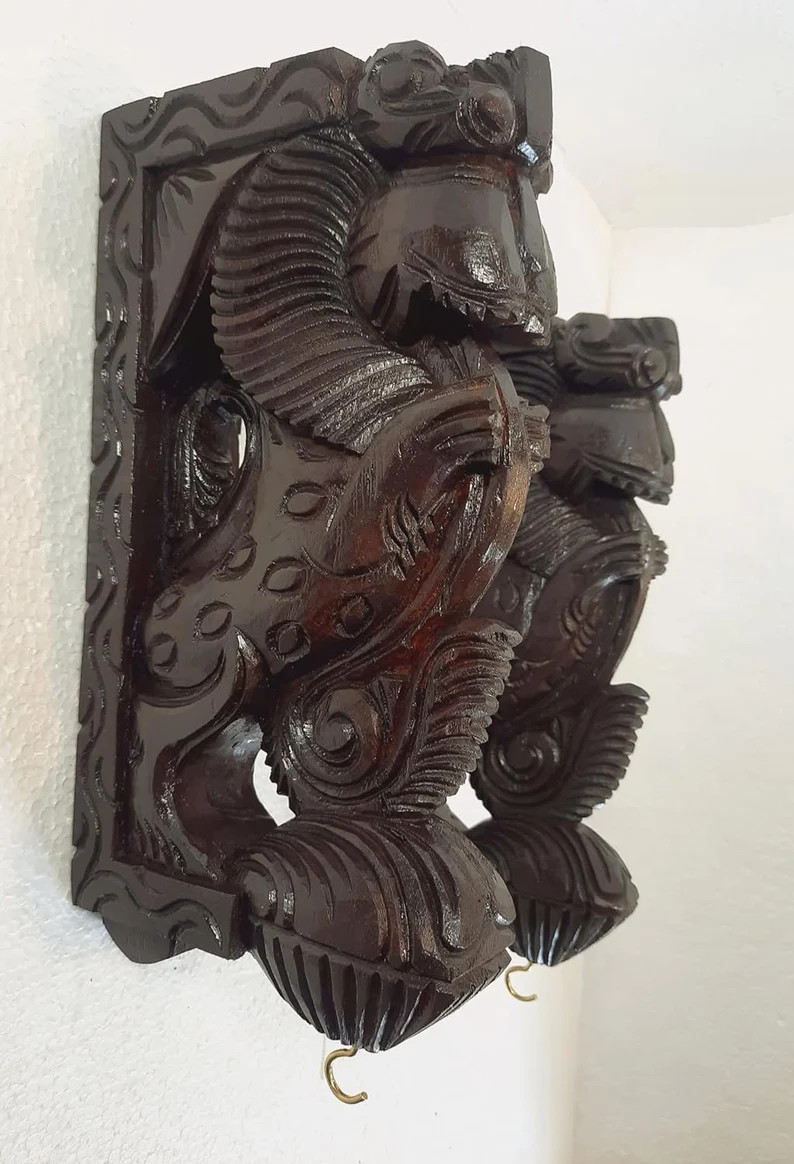 Set Of 2 wood Yali corbel Dragon Statue Wall Bracket Corbel Guardian wall Door