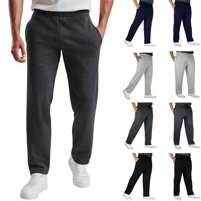 Mens Fleece Trousers Open Hem Bottoms Casual Joggers Jogging Pants S - 5XL 