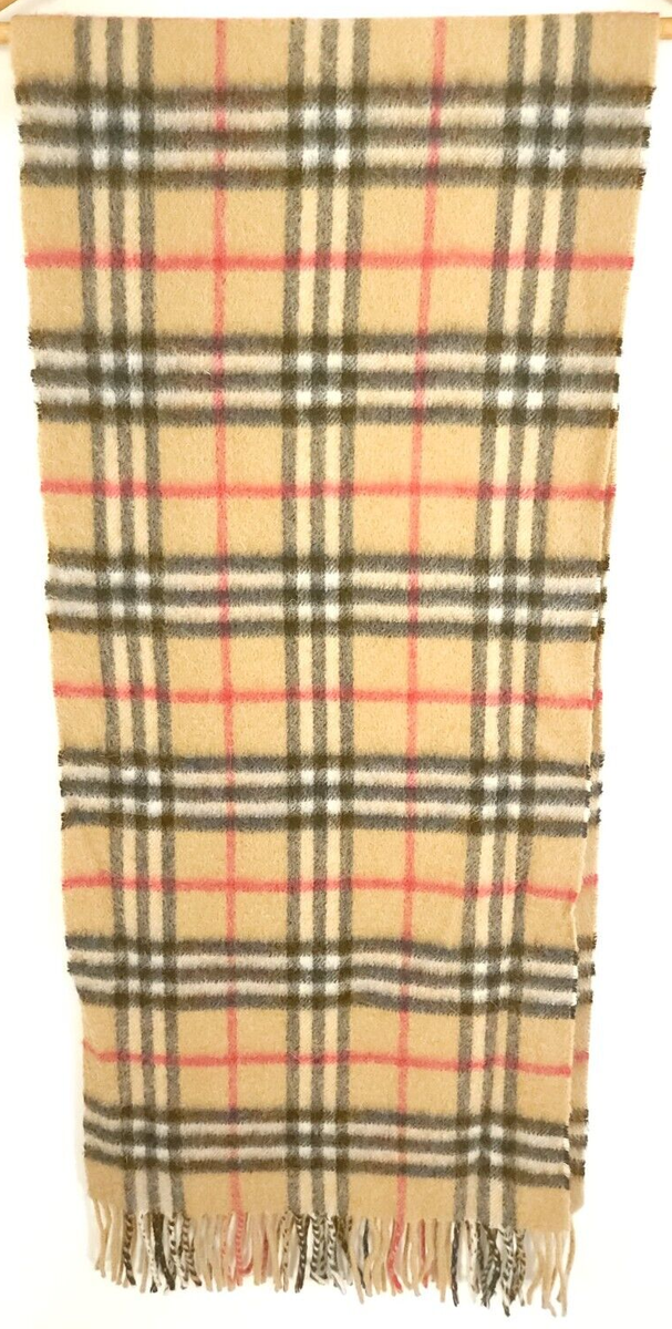 Vintage Burberrys Scarf 100% Cashmere England Nova Check Fringed