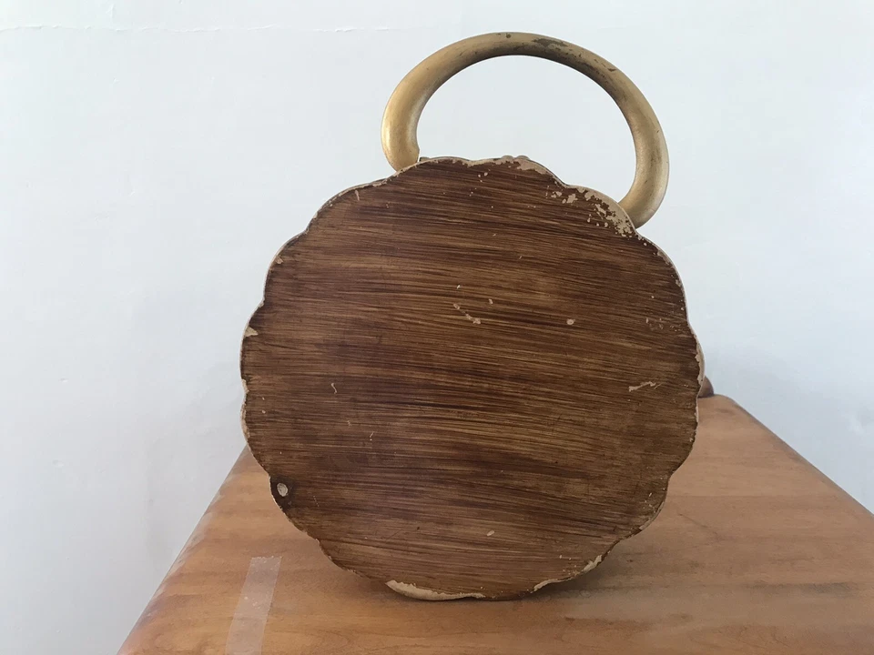 Bolso sin asas vintage hecho a mano Dama Londres caja círculo redondo pintado a mano MADERA Foto 2 de 4