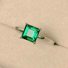 4Ct Princess Cut Natural Emerald Solitaire Engagement Ring 925 Sterling Silver