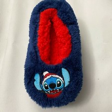 Stitch Slippers Christmas Disney Womans Size 7-9.5 Sherpa Fleece Lined Grip Blue