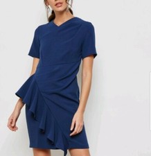 Closet London Navy Asymmetric Pleated Dress Womens Size Uk 12 Ref &¥