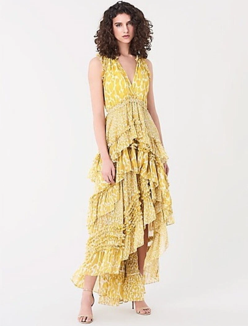 Dvf ruffle sleeve top high low maxi dress