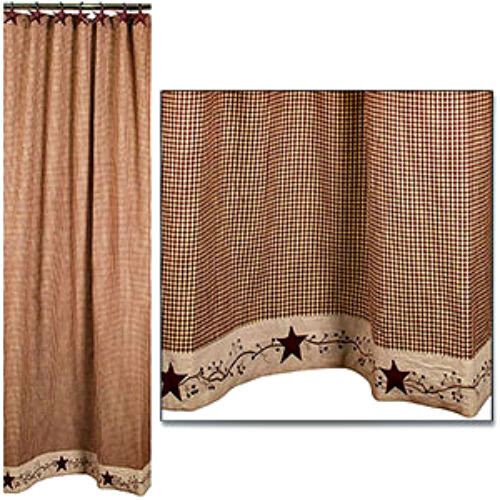 New Primitive Country Burgundy Gingham Check STAR BERRY VINE Shower Curtain eBay