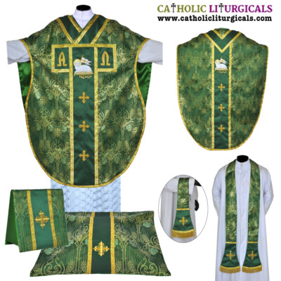 New Green Agnus Dei Chasuble St. Philip Neri Style vestment Stole & mass set
