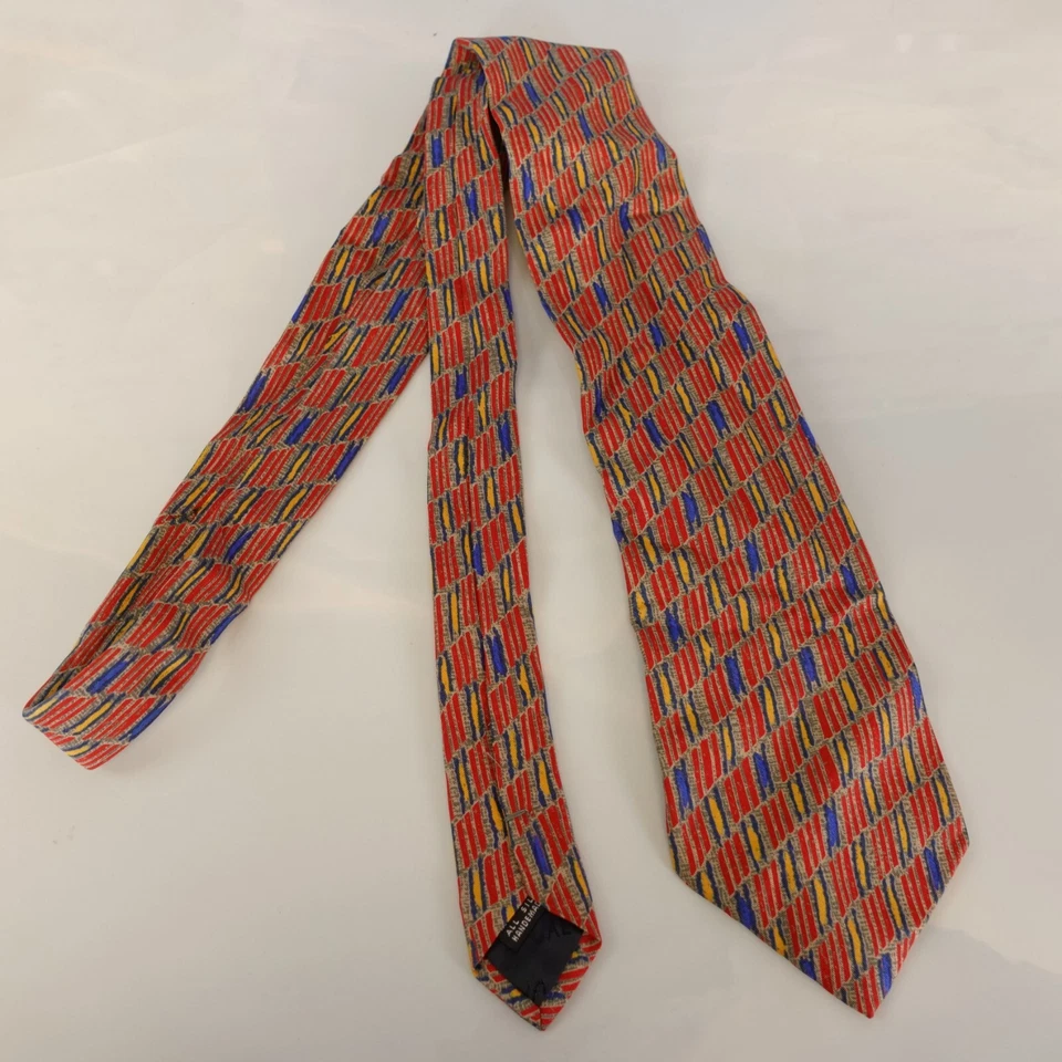 Corbata de cuello Jaeger para hombre roja azul geométrica seda traje de lujo arte abstracto audaz Italia Foto 3 de 4