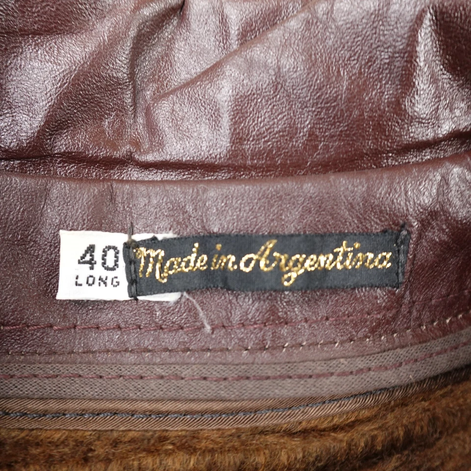 VTG Sears Jacket Mens 40 Tall Red Brown Leather Shop Moto Biker Fleece Zip Coat - Image 4 of 4