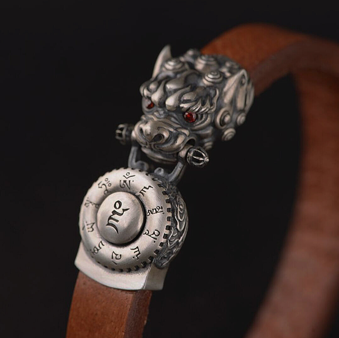925 Sterling Silver & Men's Oriental Dragon Genuine Leather